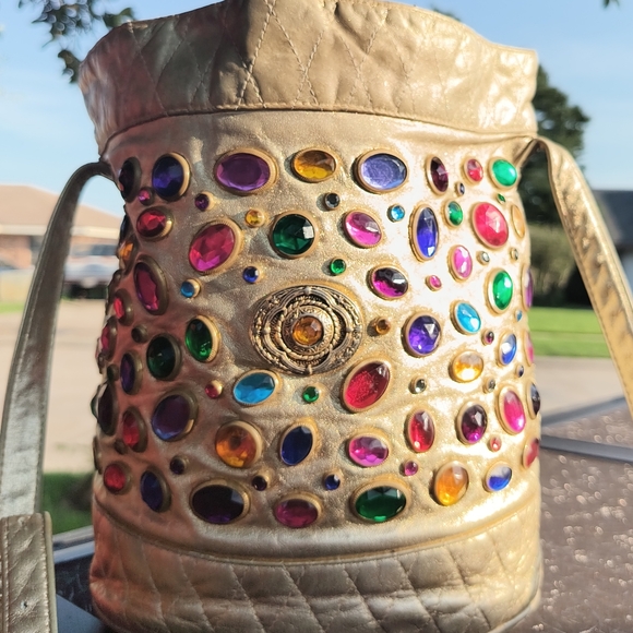 Viva of California Jeweled Leather Bucket Bag - Picture 12 of 15